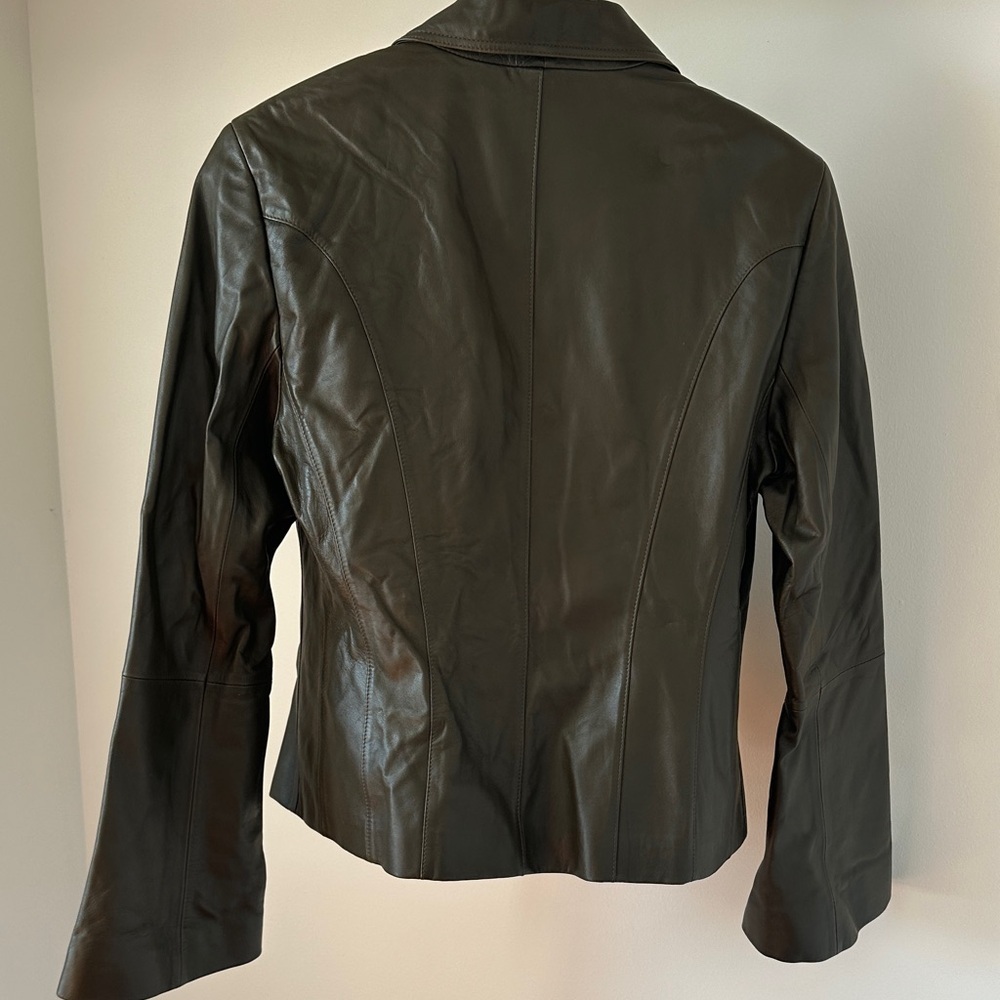 Lafayette 148 New York Dark Olive Leather Lambskin Blazer - Picture 8 of 9